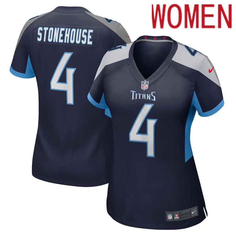Women Tennessee Titans #4 Ryan Stonehouse Nike Navy Game Player NFL Jersey